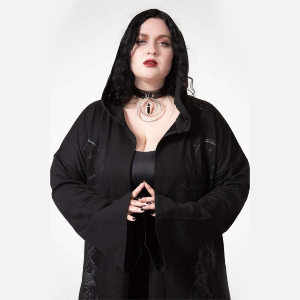 Killstar ✦ Lunar Wizard Hooded Cardigan ✦ Black Drape Hem Alt-Core Goth 2XL NWT - Picture 5 of 9